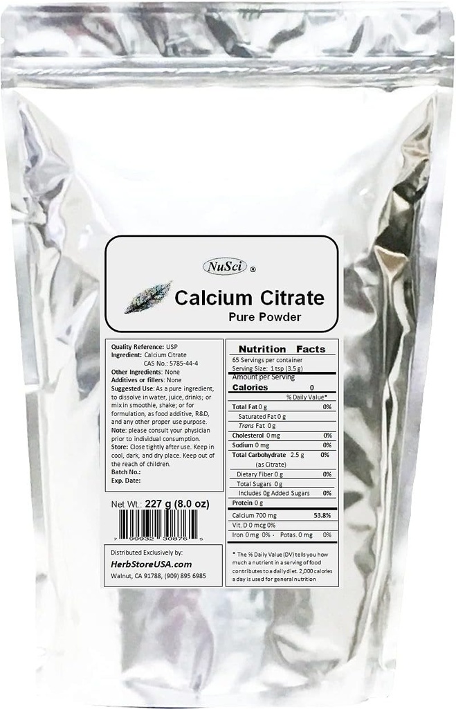 Calcium Citrate Powder Pure Bio-Available Form Calcium (227 Grammi (8.0 oz))