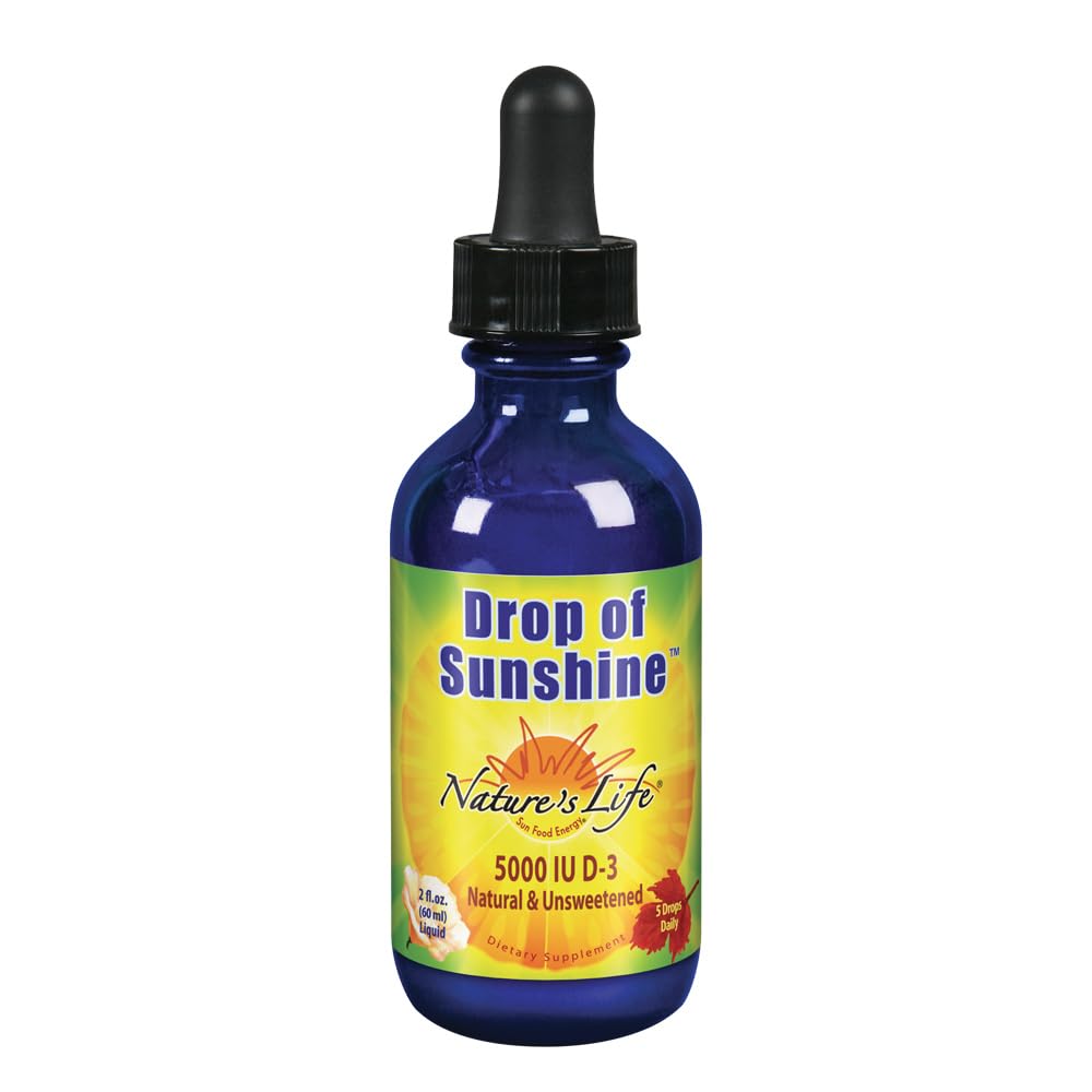 Goccia di vita della natura di Sunshine vitamina D-3 gocce in olio extra vergine di oliva biologico e olio di cocco 5000IU | Supporta forti ossa e sistema immunitario | 2 oz