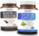 Tiroid Support & Black Seed Oil (1-Month) Black Seed Thyroid Boost - Supporto tiroide (60 capsule) Integratore sanitario & Black Seed Oil (60 capsule) Cold-Pressed Nigella Sativa - Non-OGM
