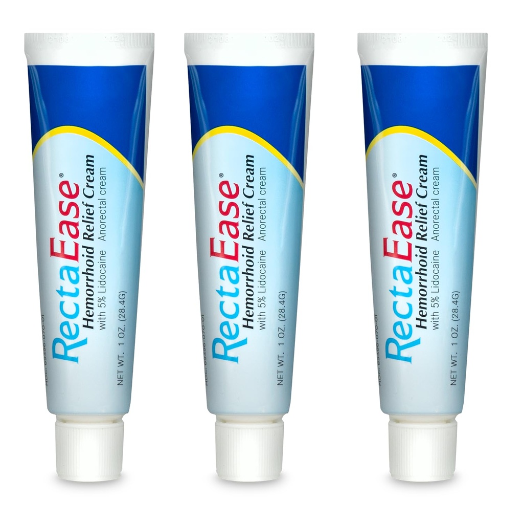Globe RectaEase 5% lidocaina (3 Pack) crema di sollievo emorroidi 1 oz Tube, crema anorettale, sollievo da intorpidimento rapido, trattamento emorroidi da Itch e Burn