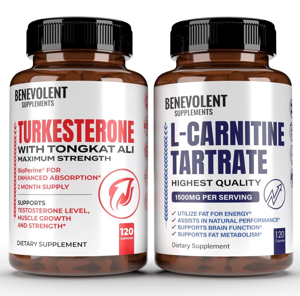 Turkesterone 8.000mg [Purità più alta] + Premium L-Carnitina Tartrato Supplemento - Alto assorbimento Supplemento con Tongkat Ali - Aumentare Stamina, Magra crescita muscolare, Support Metabolismo & Natural Ener