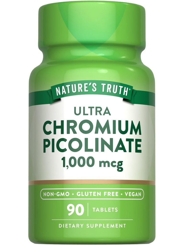 Verità della natura Ultra cromo picolinato 1000mcg | 90 compresse | Vegan, Non OGM & Gluten Supplemento gratuito