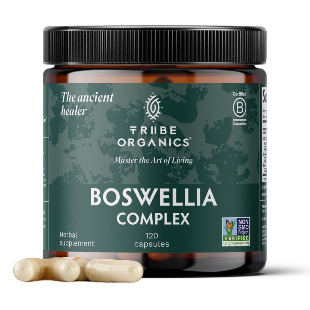 TRIBE ORGANICS Boswellia Serrata supplemento complesso per il supporto misto, sollievo muscolare - capsule non OGM vegetariane 120, alta potenza - Boswellin Super con estratto di zenzero & pepe nero - 420mg
