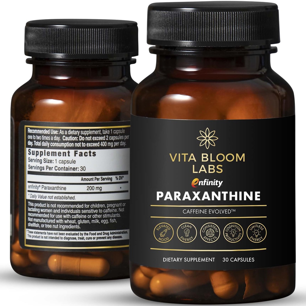 Enfinity Paraxanthine Capsules, Clean Energy & Focus, Caffeine Alternative | 200 mg per Capsule | 30 Capsule per Bottiglia | Formulato in USA, GMP Certificato, Non-GMO, Kosher