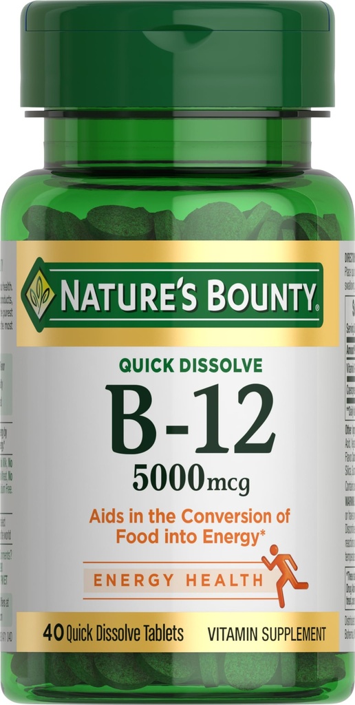 Vitamina B12, Supporta il metabolismo energetico e la salute del sistema nervoso, 5000mcg, 40 compresse dissolve rapido