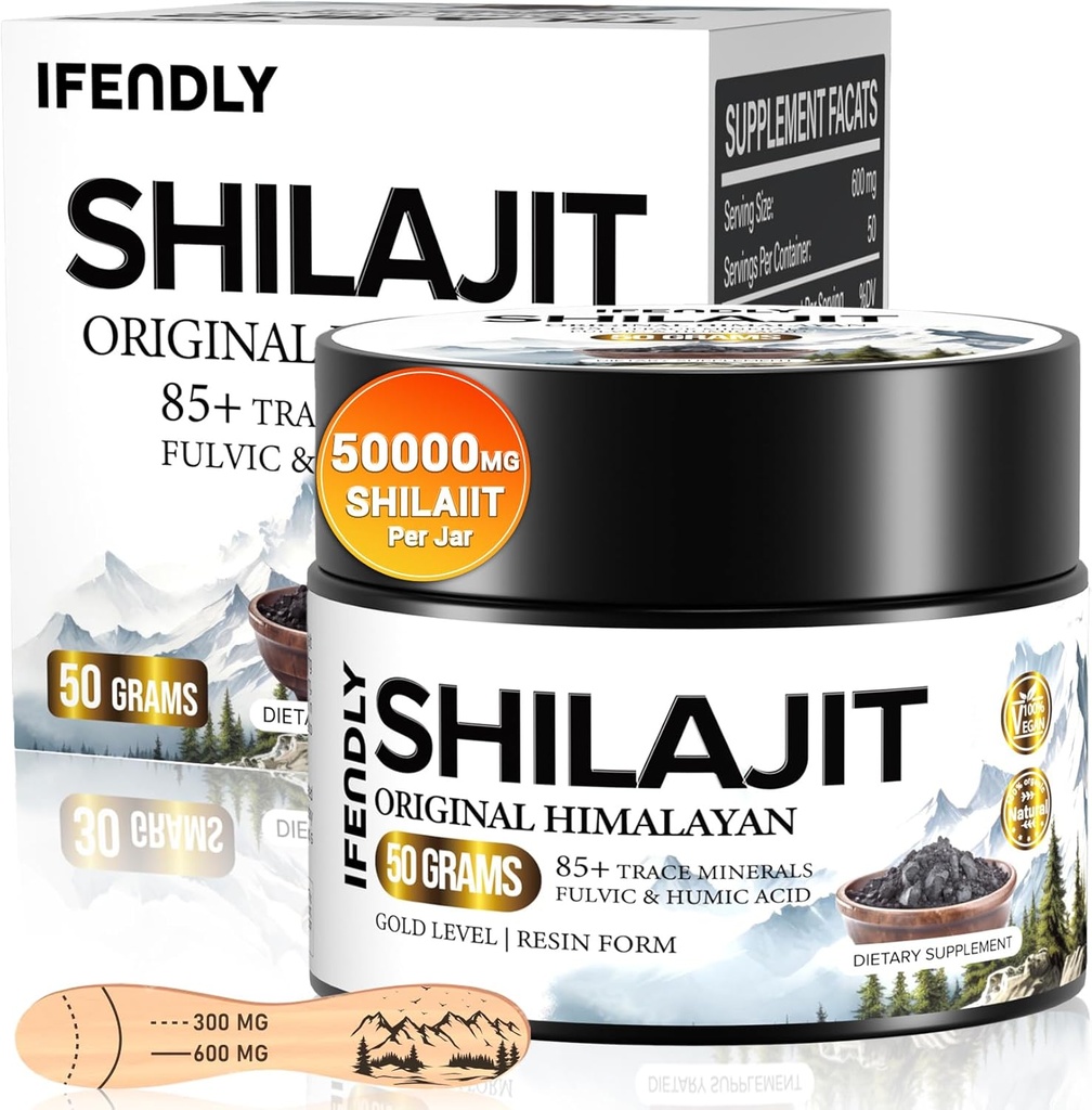 Shilajit Resina, Shilajit per uomini e donne, Shilajit Organic - 600mg Potency Gold Grade, con 85+ Trace Minerals, Fulvic & Humic Acid, per Stamina, Immunity & Strength, 83 Servings (50g)