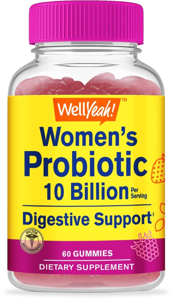 WellYes Probiotics for Women Gummies - 10 miliardi di CFU - per il supporto digestivo, la salute del fegato e il sostegno della salute femminile - Natural Source Flavors - Vegan, Delayed Release Womens Probiotic - 60 Gummies