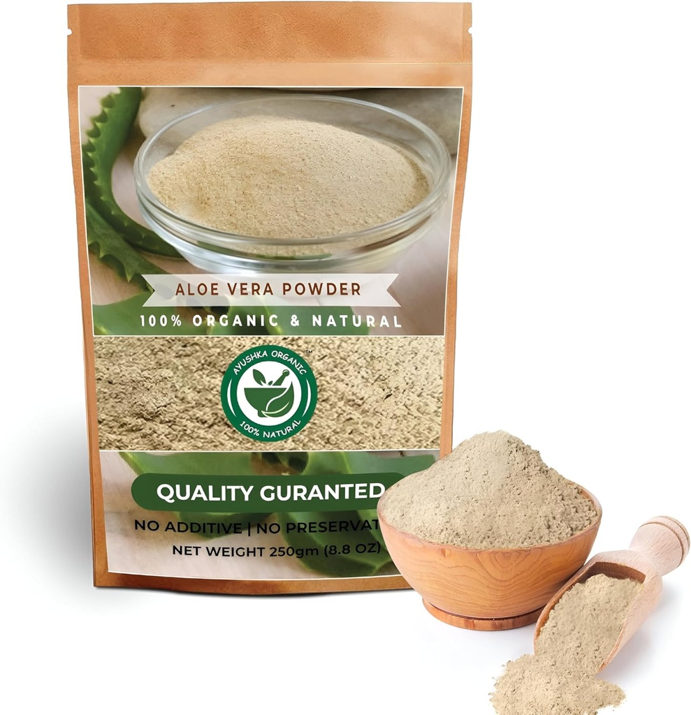 Aloe Vera Powder | Aloe barbadensis | Cura dei capelli, Cura della pelle e Rimedi naturali - 100% puro, senza sostanze chimiche, senza additivi, (250Gm)