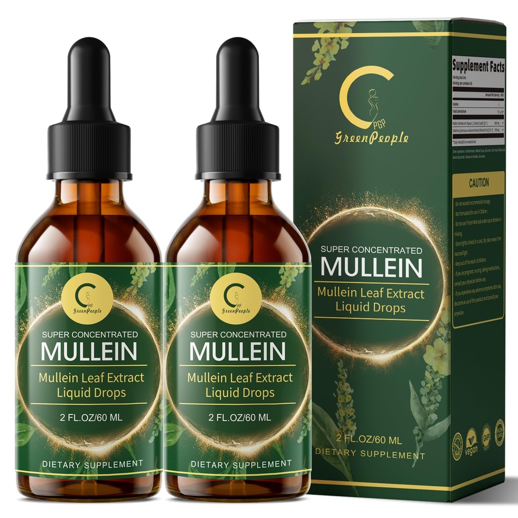 (2 Pack) Gocce di Mullein per polmoni - Estratto di foglie di Mullein ad alta potenza per Detox & Cleanse polmonare, Supporto per Respiratorio, Immune, Sistema Digestivo, Tintura liquida di Mullein naturale, Non-GMO, 4 FL OZ