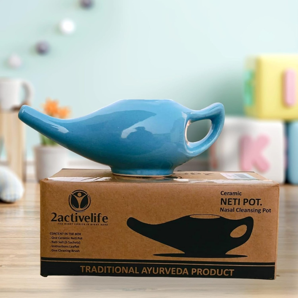 Yoga Neti Pot per la pulizia del seno e della congestione| Microonde e Lavastoviglie Friendly | Proof durevole Neti Pot| Nasal Wash Artigianato ceramica durevole - Blu