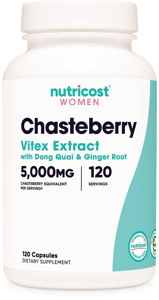 Nutricost Chasteberry Supplemento per le donne 120 capsule, 5000mg Equivalent Per Serving (da 500mg di 10:1 Extract), con Dong Quai & Ginger Root Extract, Vegetariano, Gluten Free & Non-GMO