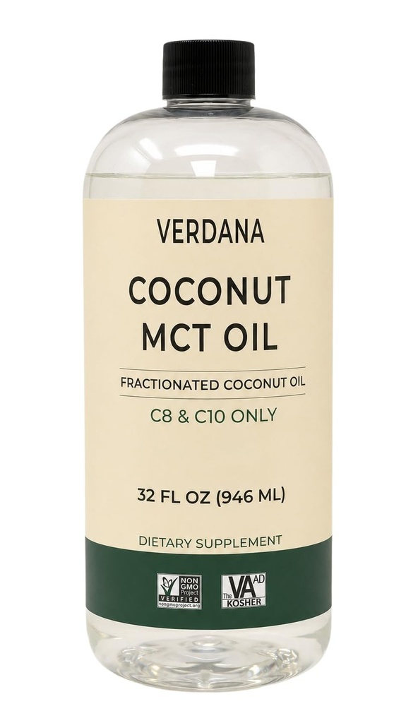Verdana Food Grade MCT olio 32 oz – per il caffè Keto, olio naturale non aromatizzato Pulling Mouthwash & Massage - 100% Coconut Derived olio frazionato – Medium Chain Triglycerides C8 C10 – Non-GMO, Kosher
