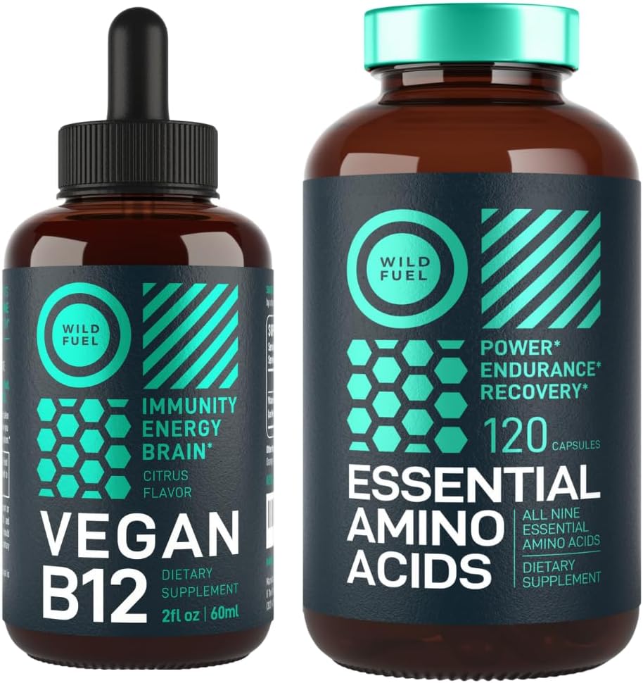 WILD FUEL Integratore di aminoacidi essenziale e Bundle di energia liquida di vitamina B12 Vegan