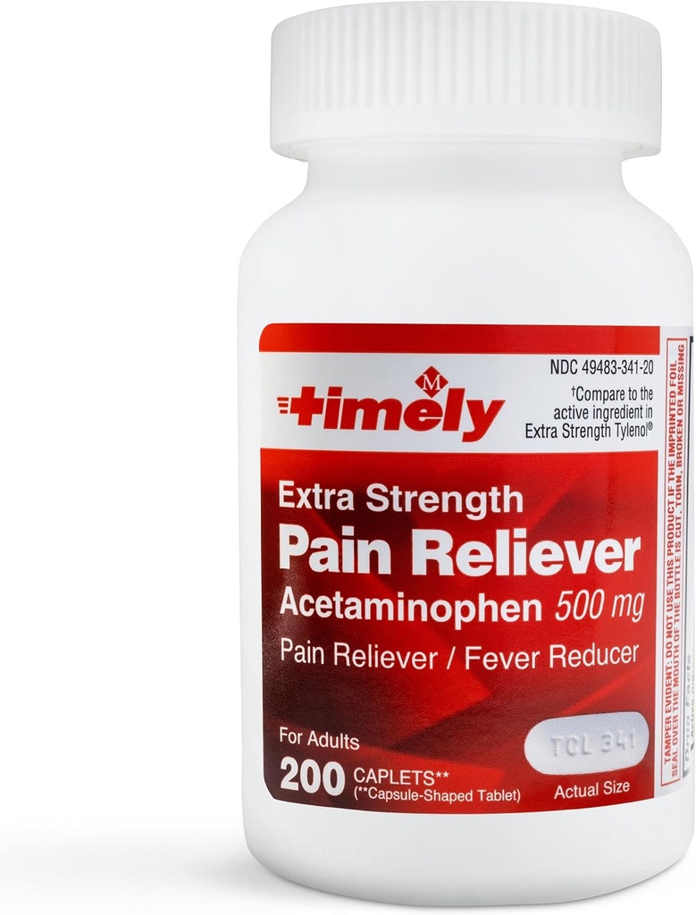 TIME-CAP Los Angeles, INC. Timely Acetaminophen 500 MG compresse 200 Conte - Rilievo di dolore ad alta resistenza - Crampe mestruali, Riduttore di febbre, Dolore minore di artrite