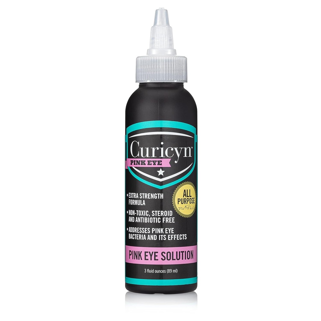 Curicyn Pink Eye Solution (3 oz), Dog Eye Drops, Conjunctivitis Collirio Gocce per cani, gatti, bestiame e cavalli, Dog Eye Wash with Purified Anolyte, Safe and Soothing Dog Eye Drops for Infection