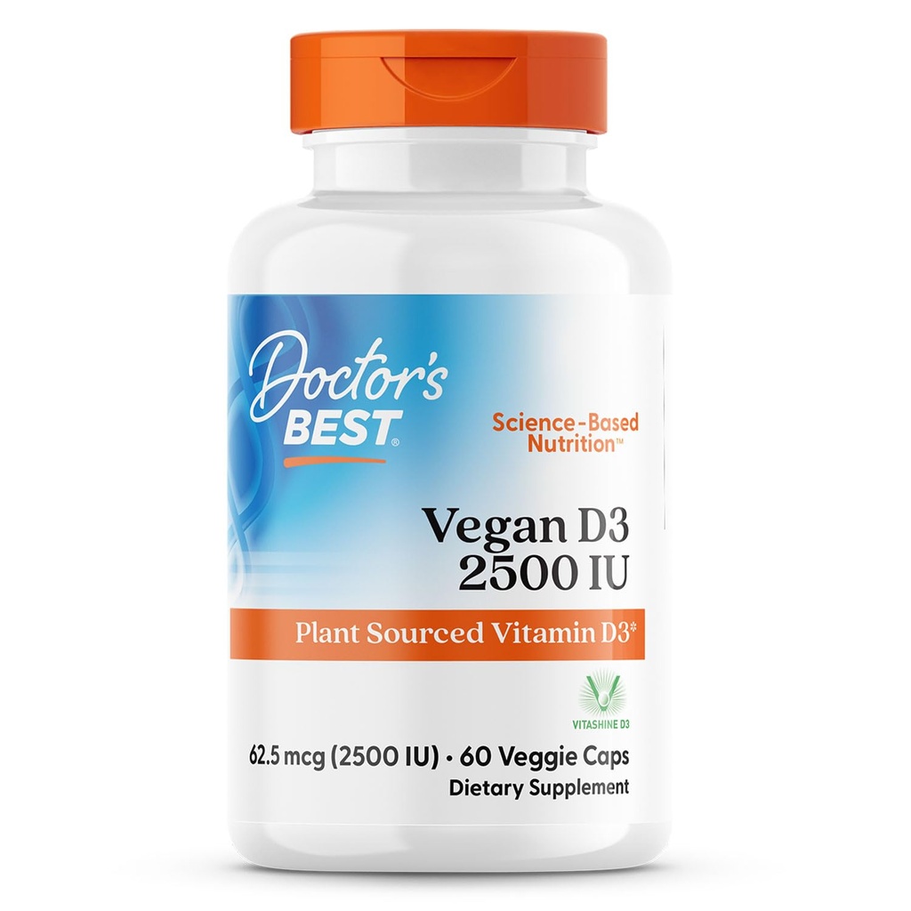 I medici migliori Vegan D3 2500 IU (Vitashine), Fonte vegetale Vitamina D3, Non-GMO, Gluten Free, Soy Free, Vegan 60 Veggie Caps