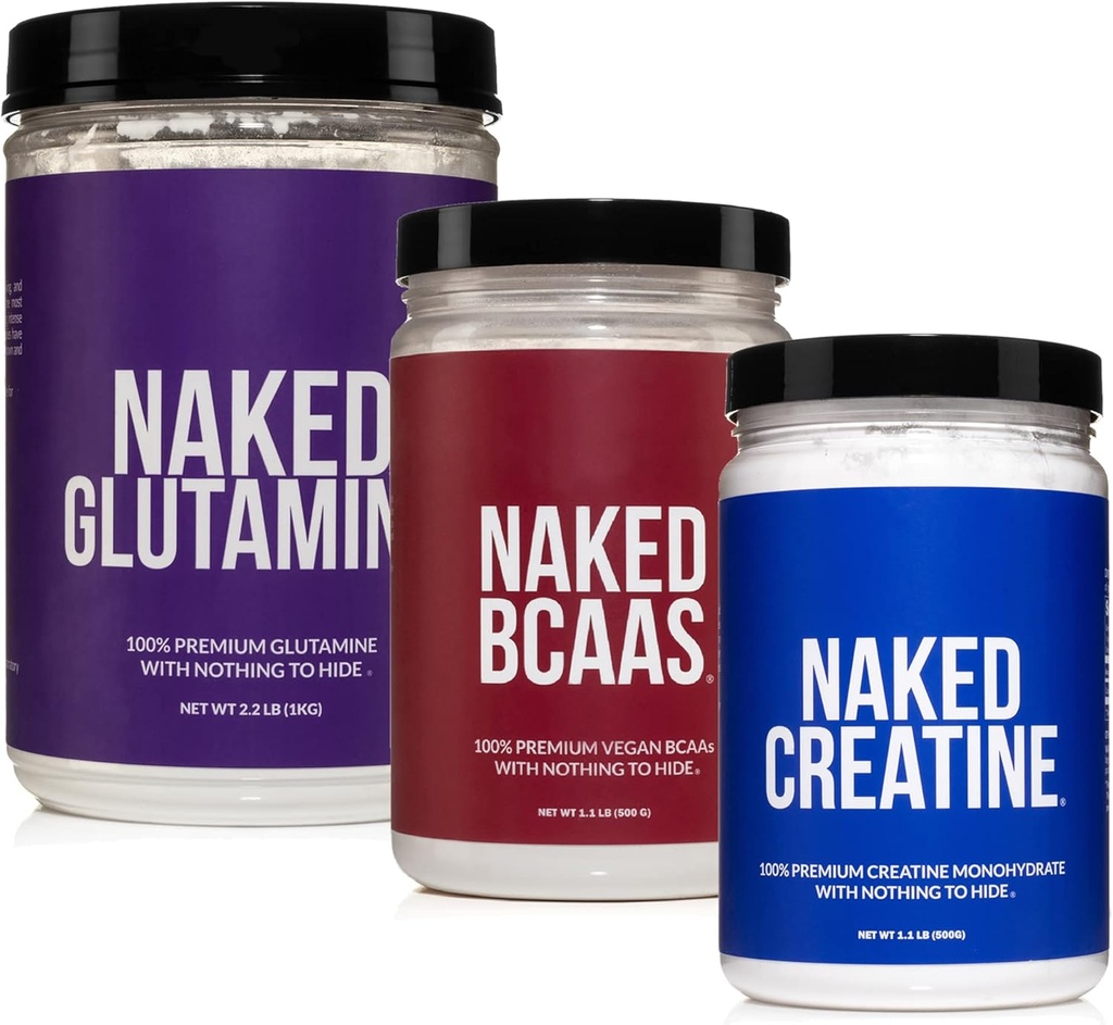 Bundle di crescita e recupero del muscolo NAKED: Glutamina pura, creatina e BCAA non aromatizzati