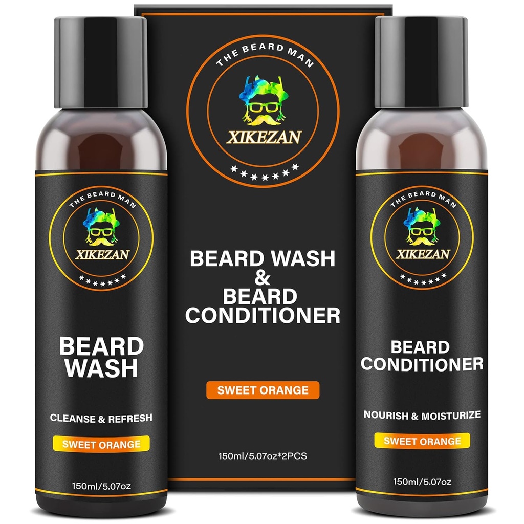XIKEZAN Beard Wash & Beard Condizionatore Natural Softener Set w/Argan & Jojoba Oli Smooths & Rafforza il Natale Stocking Stuffer Padre Regali di giorno per gli uomini Lui Papà Fidanzato