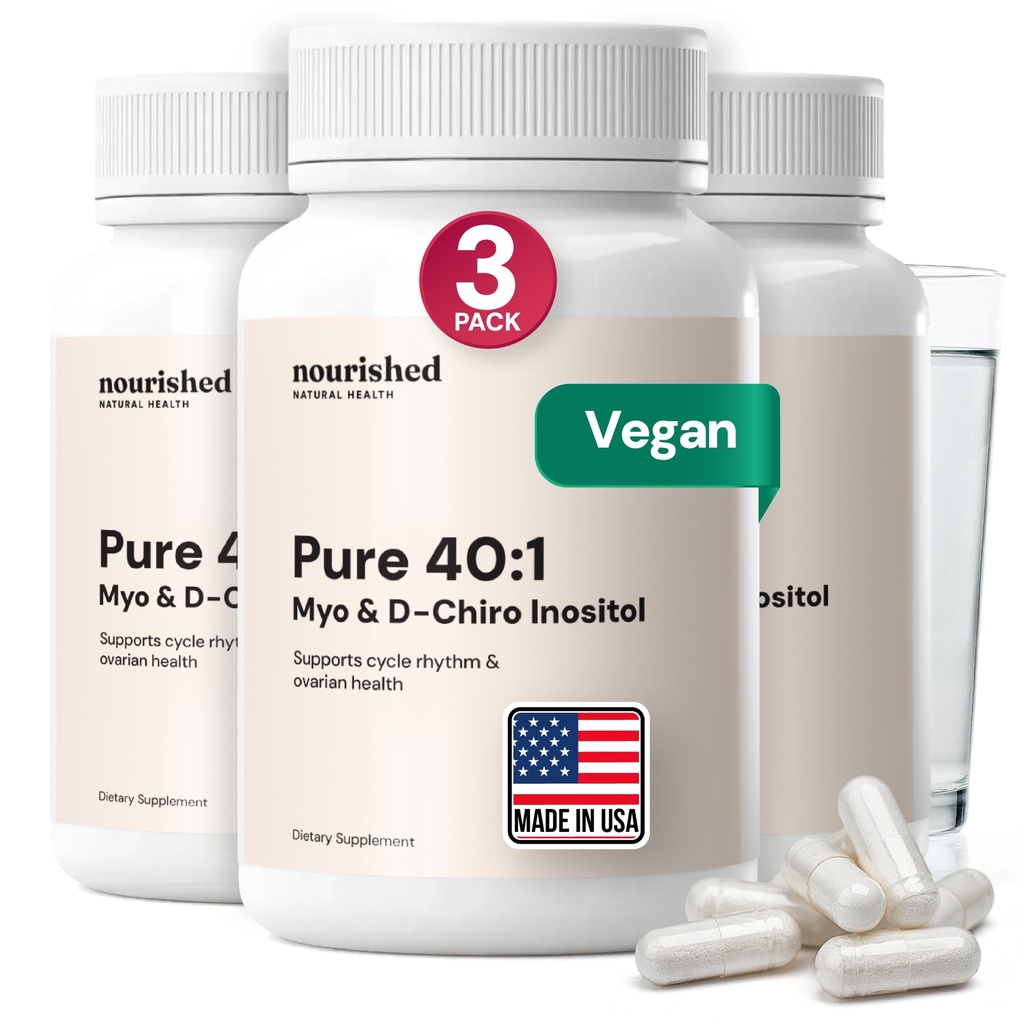 Nutrito 40:1 Myo-inositol & D-Chiro Inositol - Supplemento per le donne con fertilità, salute della pelle o sintomi del ciclo mestruale - Equilibrio dell'ormone per le donne - 360 capsule
