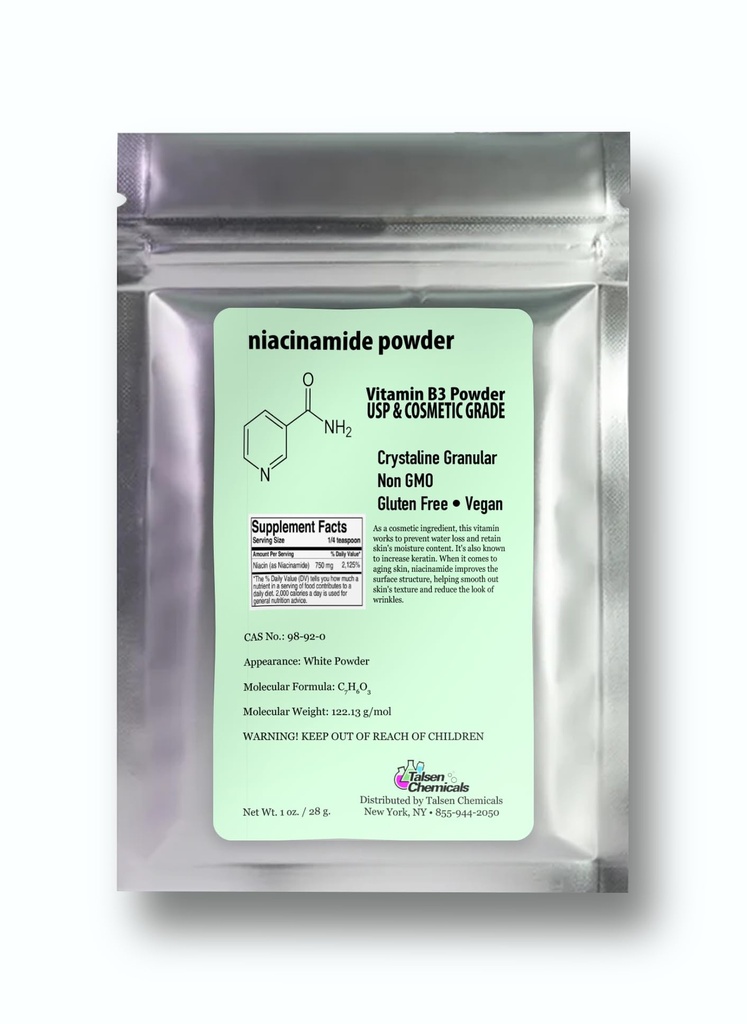 Polvere niacinamide pura per la cura della pelle (Vitamina B3) Siero di Niacinamide fai da te, polvere di niacina (1 oncia / 28 Gram) Grado cosmetico