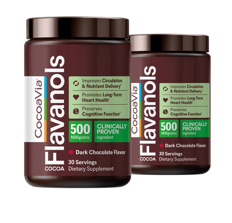 CocoaVia Cardio Health Cocoa Powder, 60 Servings, 500mg Cocoa Flavanols, Support Heart Health, Boost Nitric Oxide, Migliora la Circolazione, Energia, Preallenamento, Vegan, Dark Chocolate Cacao