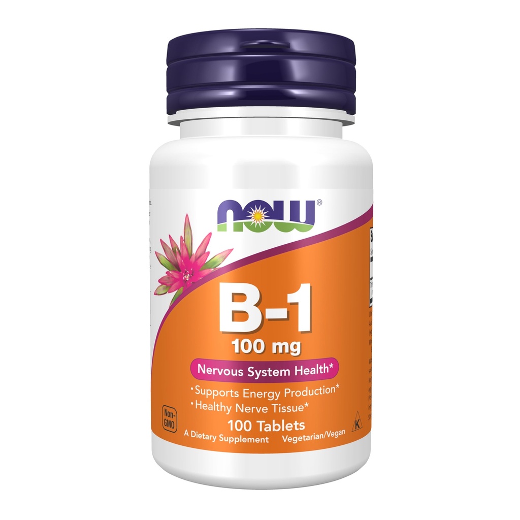 NOW Integratori alimentari, Vitamina B-1 100 mg, Produzione energetica*, Salute del sistema nervoso*, 100 compresse