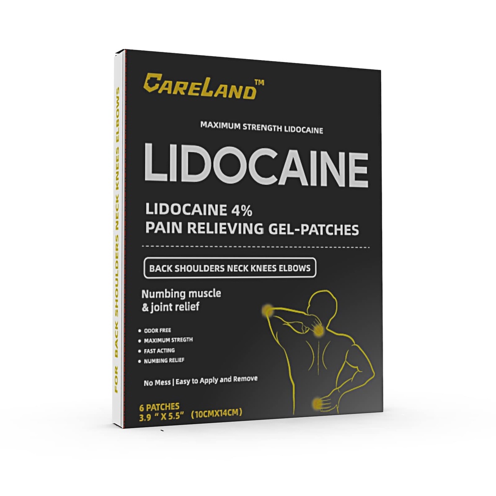 CARELANDA 4% Lidocaina Gel Patch, 6 Count | Massima resistenza Pain Patch per il Rilievo Muscolo in Neck Knee Back and Shoulders | Patch Numbing non accentato per le nervature, giunti