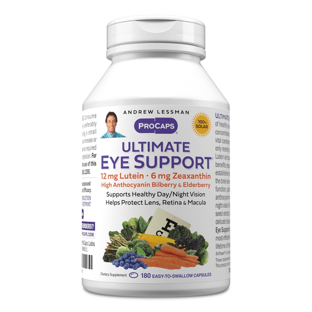 ANDREW LESSMAN Ultimate Eye Support 180 Softgels - 12mg Lutein, 6mg Zeaxanthin, Bilberry, Nutrienti chiave per sostenere la salute degli occhi e promuovere la visione sana. Niente additivi. Facile da ingoiare Softgels