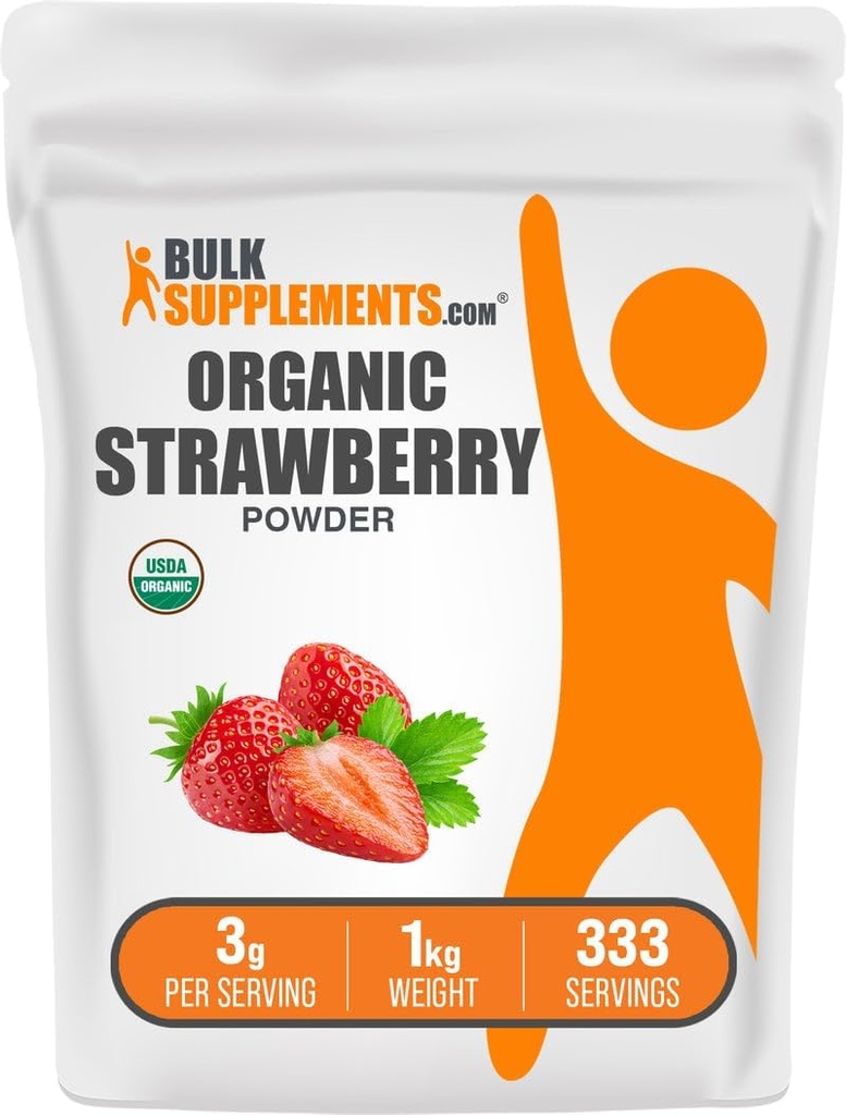 BulkSupplements.com Polvere di fragola organica - polvere di frutta da fragole biologiche - No Sugar Aggiunto & Gluten Free, 3g per porzione, 1kg (2.2 lbs) (Pack of 1)