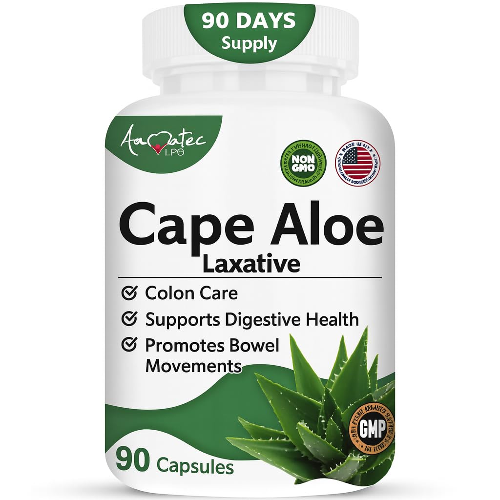 Cape Aloe Natural Laxative Supplement- Constipation Relief- Regolare Bowel - All-Natural Herbal Detox- Supplemento di gestione del peso- Guida alla digestione Integratore alimentare- 90 Caps- Non-OGM