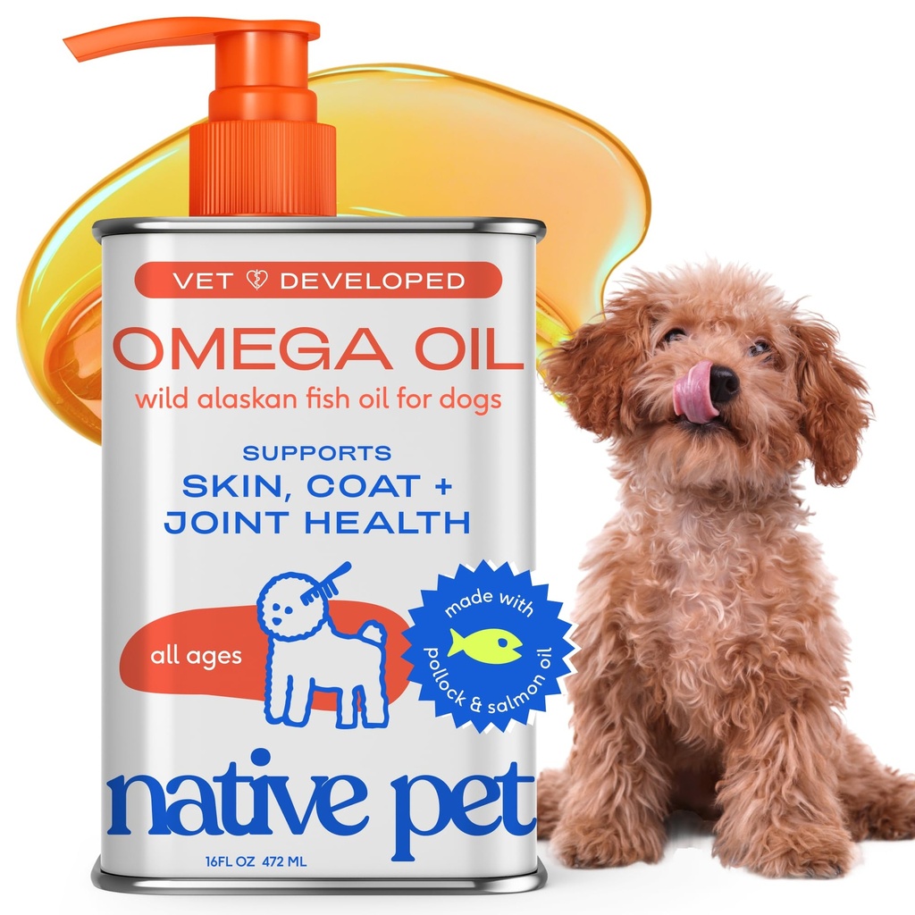 Olio di pesce animale domestico attivo Omega 3 per cani e gatti - Promuove la pelle sana, Cappotto scintillante, & Giunti forti - fatto con olio di salmone dell'Alaska selvaggio per cani - Tasty, rapidamente assorbente Omega 3 6 9 Supplement-16oz liquido