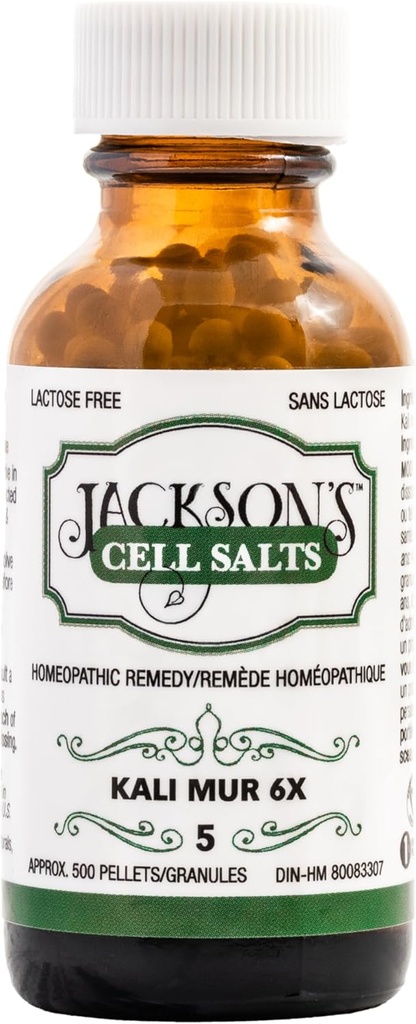 Jackson's #5 Cell Salt Kali mur 6X (500 Pellet Bottiglia) – Certificato Vegan, Lactose-Free Schuessler Tissue Salt Kali muriaticum 6X