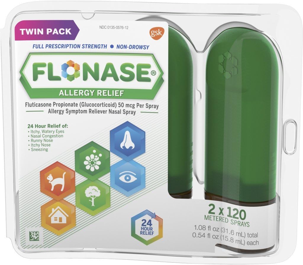 Spruzzo nasale dell'allergia di allergia di Flonase, 24 ore Medicina dell'allergia non dorsale, spray nasale a misura - 0.54 Fl Oz (Pack of 1)