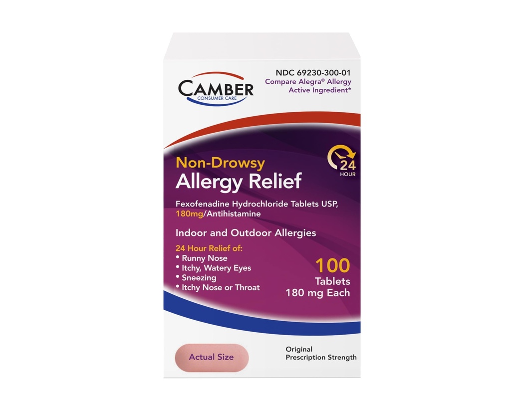 Camber Fexofenadine Antihistamine Non Drowsy Indoor 24hrs Allergy Relief Medicine 100 compresse