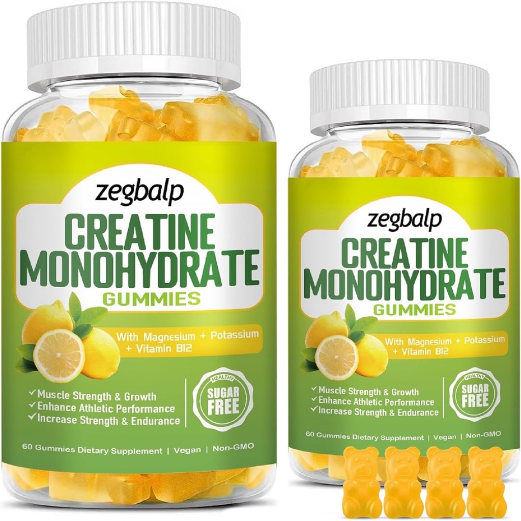 Zucchero Free Creatina Monoidrato Supplemento Gummies per Uomini & Donne Creatina Monoidrato con Magnesio & Vitamina B12 Per Forza Muscolare & Crescita, Energia Boost, Pre-allenamento Supplemento, 120 conti