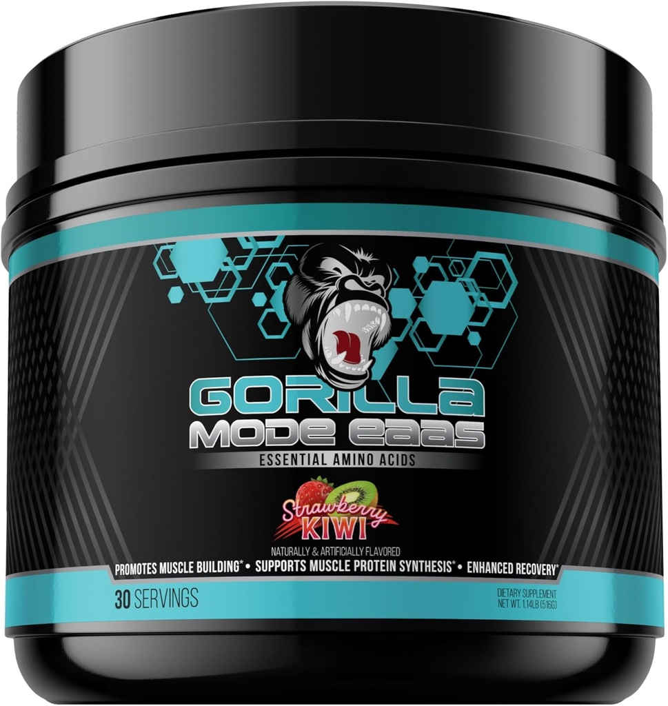Gorilla Mind Aminoacidi essenziali per sostenere la costruzione del muscolo, il recupero migliorato e la sintesi proteica, Utilizzare prima, durante, o dopo il vostro allenamento, 453 Grammi (Strawberry Kiwi)