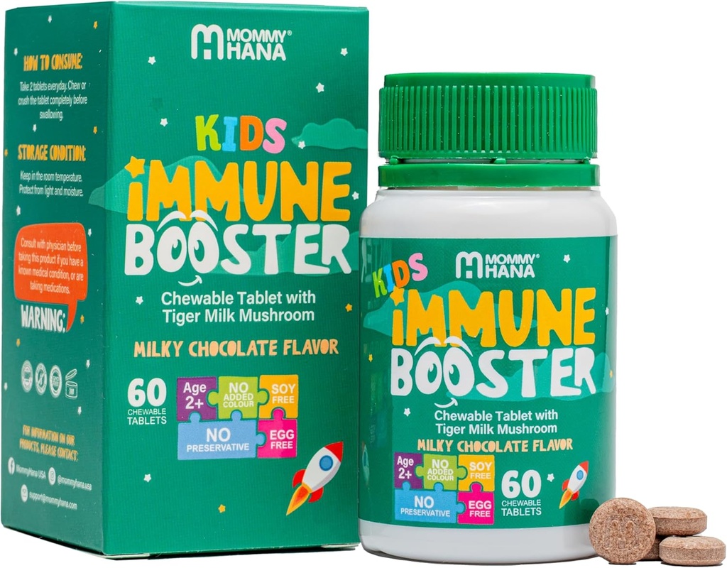 Integratore di supporto immunitario per bambini –Vitamin D, Fungo di latte di tigre, Colostrum, Prebiotico -Completo Gut & Immune Boost, Supporto Immune Respiratorio Naturale per Bambini & Toddler–60 Tasty Chocolate Chewable