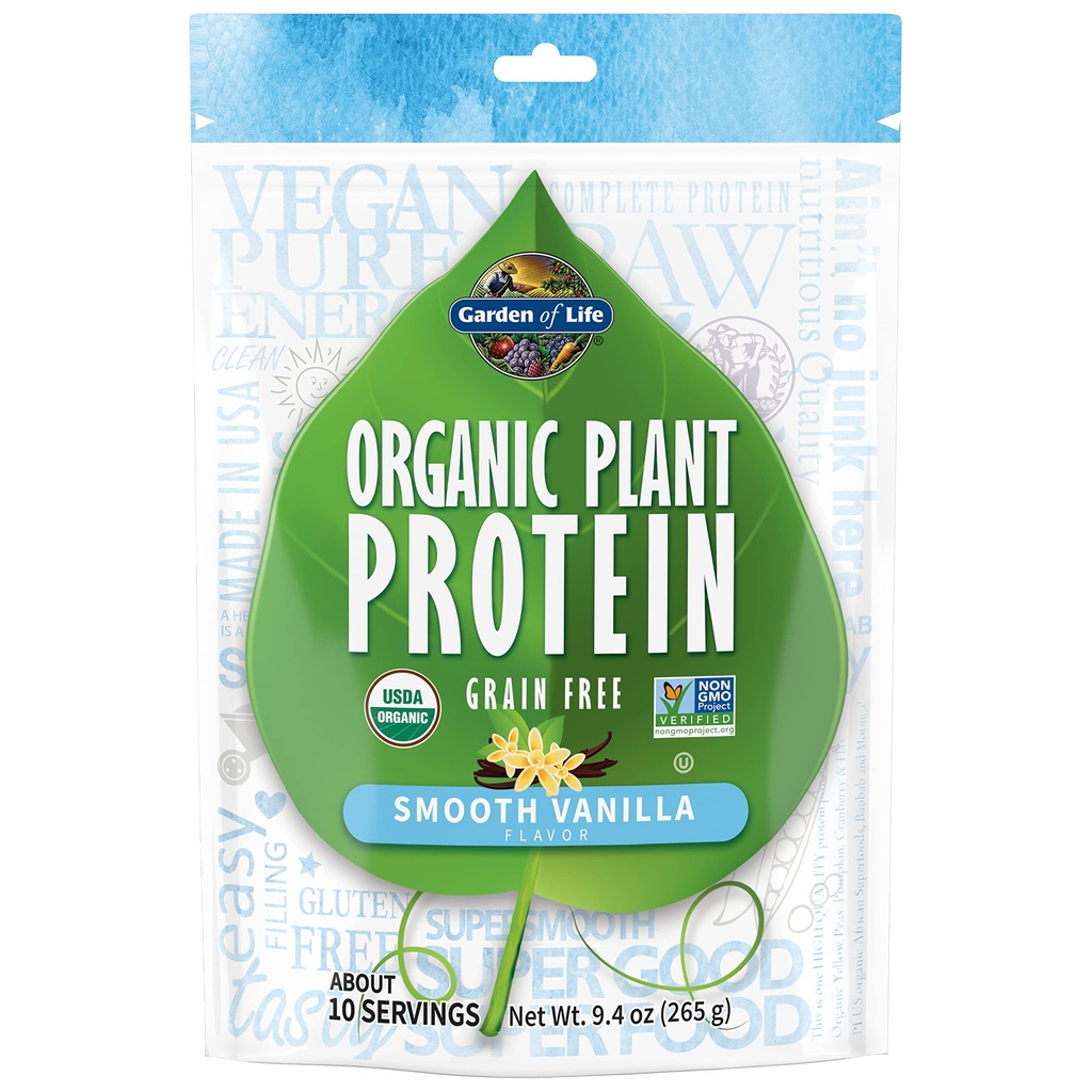 Giardino della vita Organic Plant Protein Smooth Vanilla Powder, 10 Serve - Vegan, Grain Free & Gluten Free Plant Based Shake con 1 miliardo di CFU Probiotici & Enzimi, 15g Protein