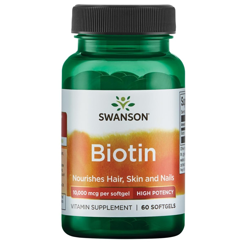 Swanson Super Strength Biotin Vitamina 10000 mcg 60 Sgels