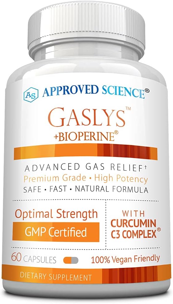Approved Science® GaslysTM - Tratto Digestivo Soothe, Alleviati Gas and Stomach Cramps - Polvere di carciofo, Ginger, semi di finocchio - 60 Conte - Confezione da 1