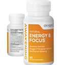 Risvegliamento dell'energia naturale & Focus Nootropic Supplemento con Panax Ginseng, Guarana Extract & Chromium Picolinate | Integratore del cervello per Focus, Energy, Mood & Clarity | Gluten Free Veggie, USA - 60 Caps