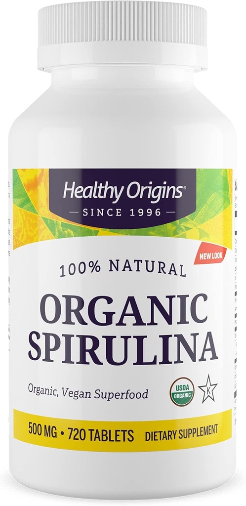 Sane origini Spirulina Organica 500 Mg (certificato organico, certificato Kosher, naturale, non OGM, senza glutine, Superfood Vegan), 720 compresse