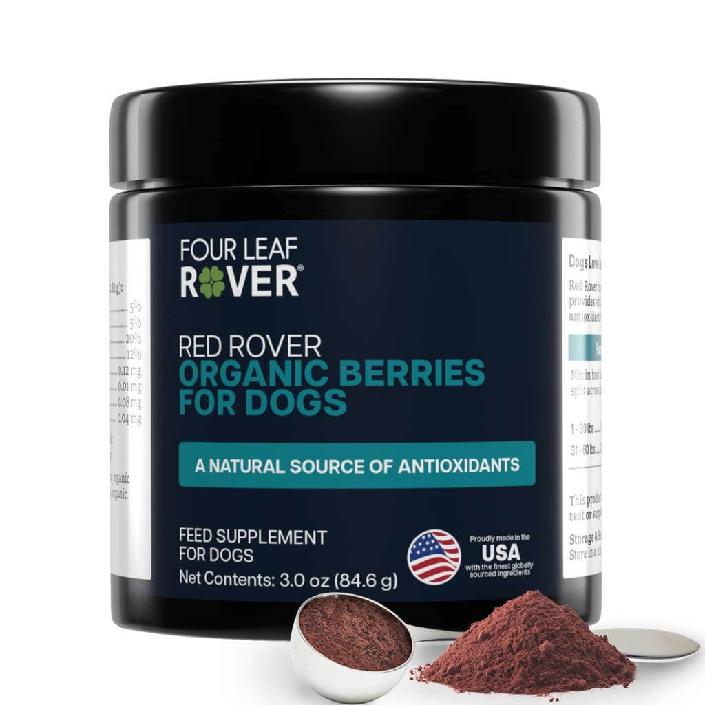 Four Leaf Rover Red Rover - Dog Urinary Tract Supplement - con Vitamine da Bacche Organiche e Mela - Buona Fonte di Polifenoli e Antiossidanti - 30 Grandi Serve per Cani