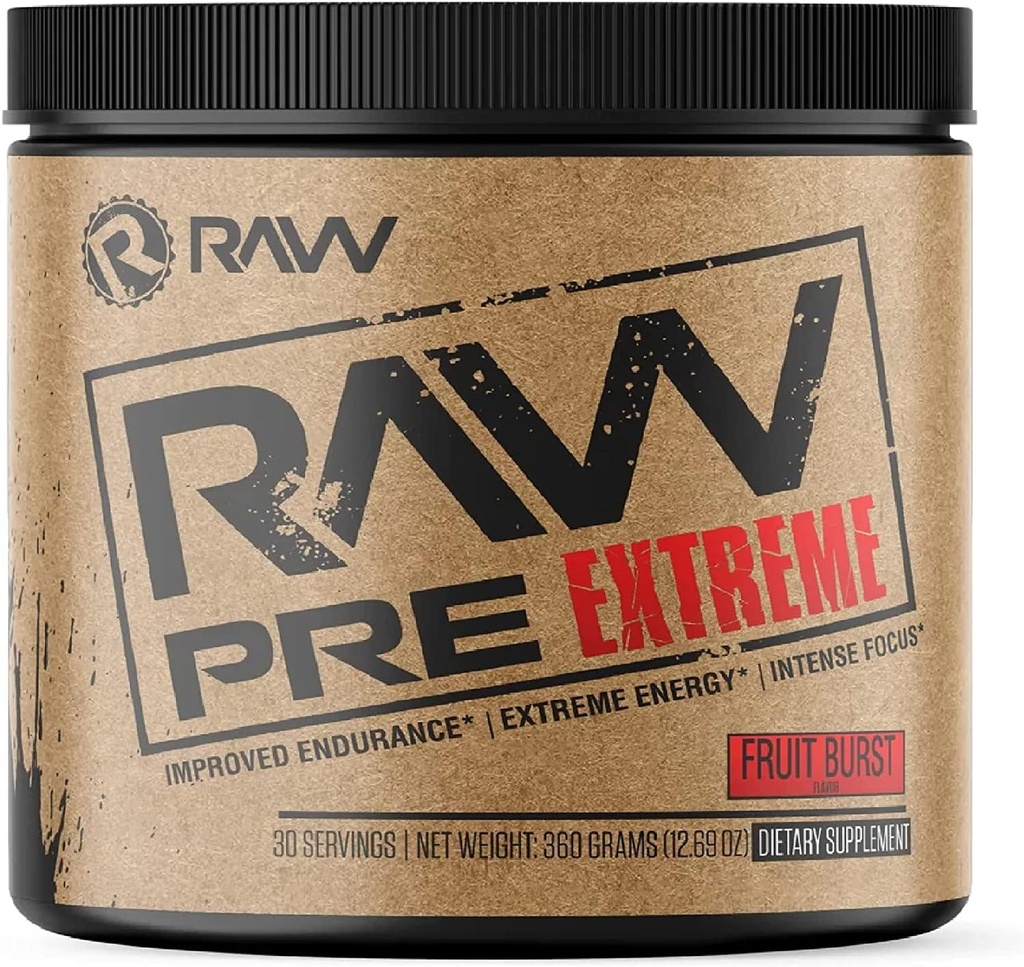 RAW Preworkout Extreme | High Stimulant Preworkout Powder Drink, Extreme Energy, Focus and Endurance Booster | Explosive Strength and Pump Durante l'allenamento per Max Gains | Fruit Burst (30 Servings)