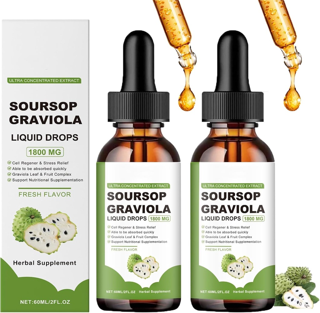 Estratto di Soursop Organico Puro, Olio di Soursop Organico per il Cancro,Soursop Bitters Liquid,Soursop Graviola Liquid Drops 1800mg, Bontà Erba, Sapore Naturale (2)