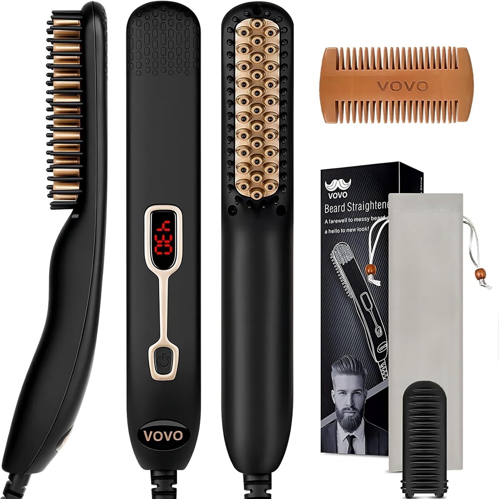 VOVO Beard Straightener Comb Upgrade Professional 2 in 1 Men's Beard raddrizzante capelli raddrizzante portatile Anti-Burn 6 temperatura regolabile con display a LED per casa e viaggio