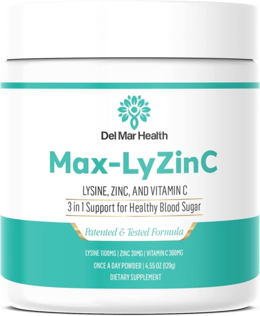 Max-LyZinC | L-Lysine 1100 mg + Zinc 6 mg + Vitamina C 100 mg - 3-in-1 Supplemento per il mantenimento dello zucchero nel sangue Già nella gamma sana - One-Scoop-Per Day Powder