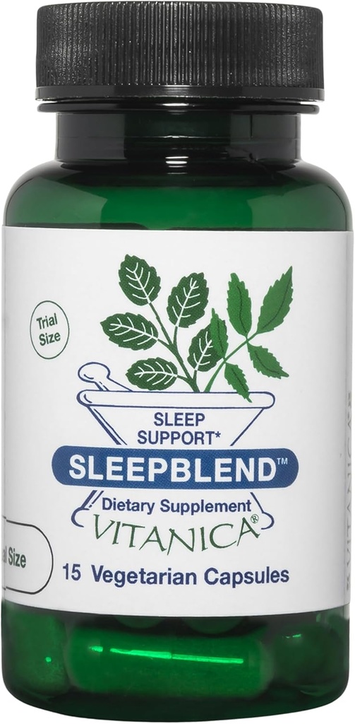 Vitanica SleepBlend - Sostegno di sonno e relax per le donne - Integratori di erbe con Melatonina, Radice Valeriana, Vitamina B2 & B12 & Magnesio - Pro Logo - 15 Caps Vegan