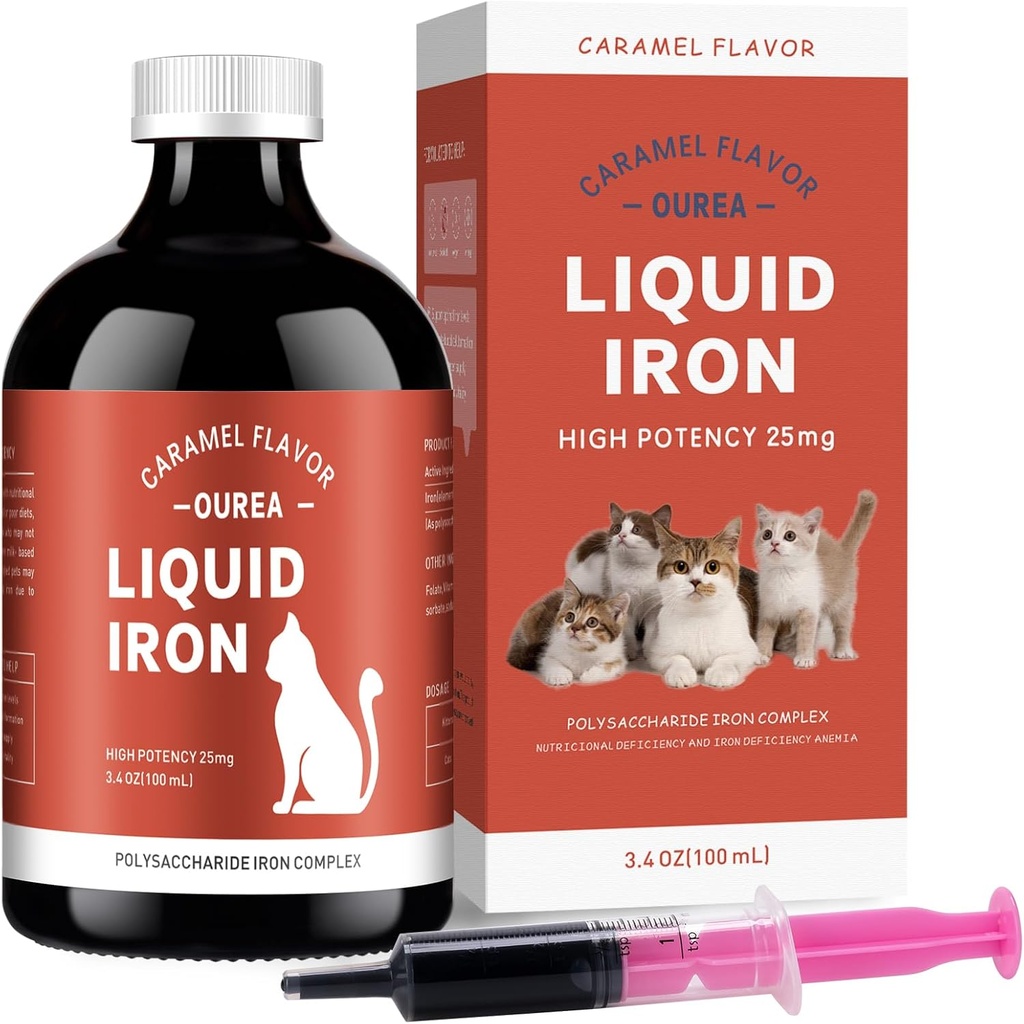 Supplementi di ferro per gatti - Ferro liquido per l'anemia con vitamine del gatto, Supporti i livelli di ferro, Promuovi la cella rossa, Aumenta l'energia e la vitalità nella salute del gatto, 3.4oz (100ml)