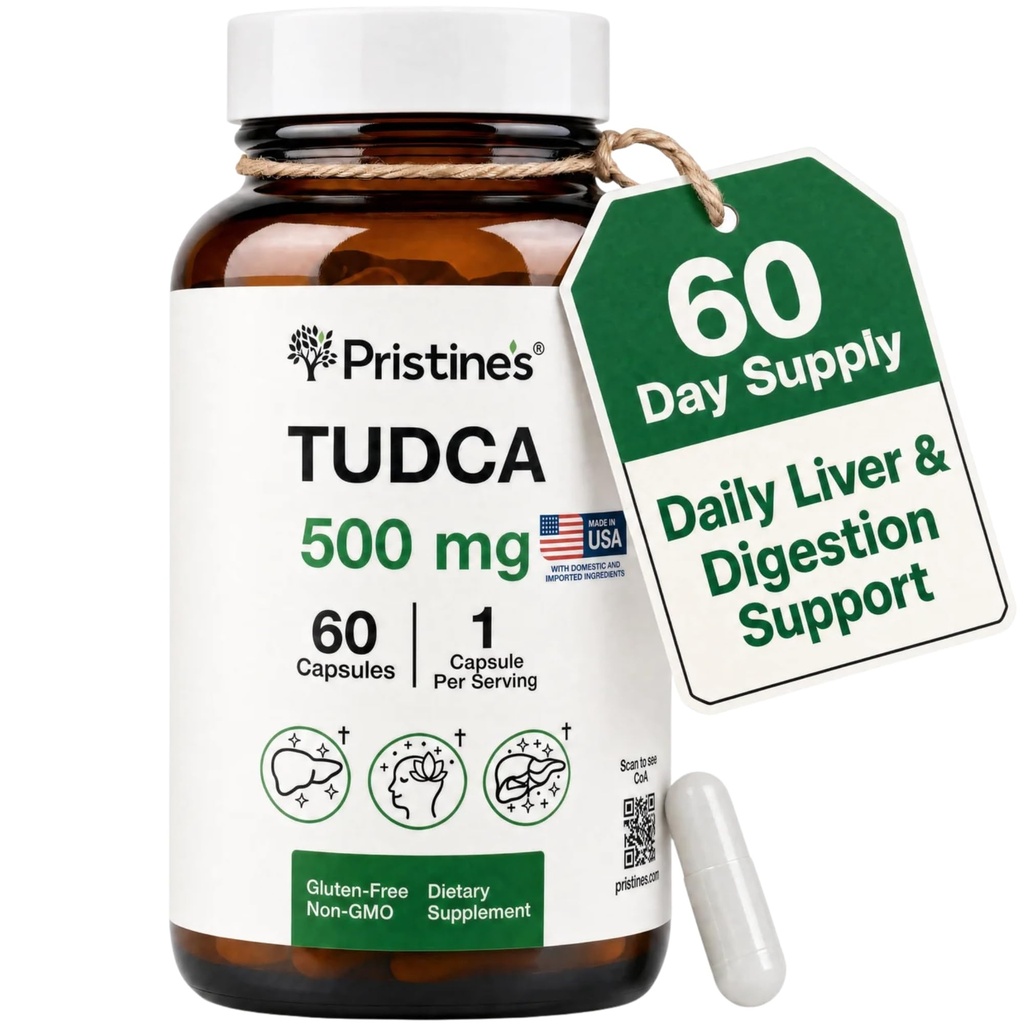Tudca 500MG di PRISTINE supporto del fegato e sali di bile purificati Supplemento capsule - alimentazione di 60 giorni - Organo estenuante di Gallbladder & Digestion Detox e supplemento di supporto Cleanse - Gluten Free Non OGM